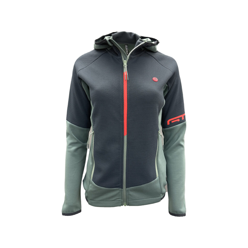 Outdoorweste Damen mit Reißverschluss und Kapuze mit Logo und Mesh Stoff